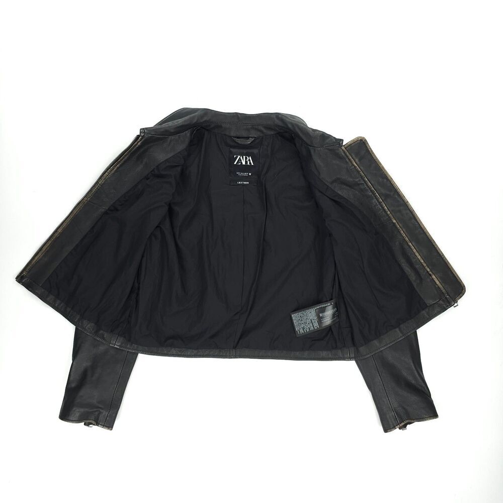 NEW Zara Genuine Leather Jacket Distressed Crop 90s Y2k Downtown Girl Clean Girl - Picture 10 of 13